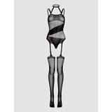 Lovehoney Plus Size Asymmetric Fishnet Suspender Bodystocking - One Size Queen - Black