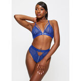 Ann Summers Zorah Fishnet Zip Peephole Crotchless Lingerie 2 Piece Set, Blue