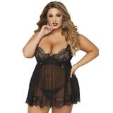 Seven 'til Midnight Plus Size Black Underwired Babydoll Set