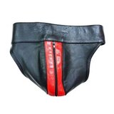 Leather Zip Jock with Coloured Strip - Red