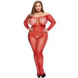 Lapdance Plus Size Long Sleeve Bardot Crotchless Bodystocking