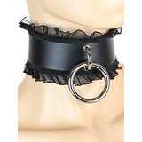 Wide Leather Collar with Lace Border and O-Ring