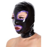 Black Latex Hood with Purple Trim