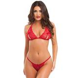 Lovehoney Red Lace Peek-a-Boo Bra and Crotchless G-String Set