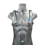 Bold Buckled Chest Harness - Iridescent Silver