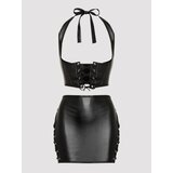 Lovehoney Plus Size Fierce Leather Look Lace-Up Black Bra & Skirt Set - 1X / 2X - Black
