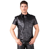 Regular Fit Leather Shirt in Black