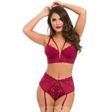 Lovehoney Parisienne Wine Plunge Longline Bra and Crotchless Thong Set
