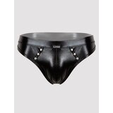 LHM Tough Love Black Wet Look Studded Thong - L / XL - Black