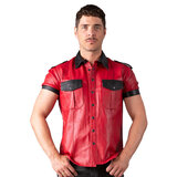 Slim Fit Leather Shirt in Red & Black