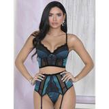 iCollection Satin and Lace Longline Bra and Suspender Belt Set