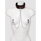 Bondage Boutique Heart Collar with Nipple Clamps and Chain - Black