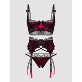 Lovehoney Plus Size Belle Cherry Quarter Cup Bra Set - 1X / 2X - Black