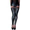 Noir Handmade Wet Look Stockings with Lace Trim - Black - S