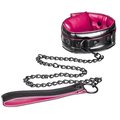 Choke Pink & Black Faux Leather Collar With Leash