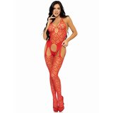 Leg Avenue Red Heart Net Suspender Bodystocking - One size - Red