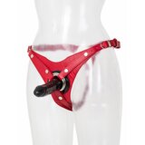 Red Deluxe Leather Dildo Harness - One Size