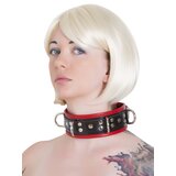 Black & Red Leather Five D-Ring Collar