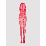 Lovehoney Plus Size Red Lace Basque Bodystocking - One Size Queen - Red