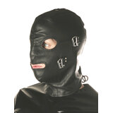 Leather Lace-Back Hood with Detachable Blindfold & Gag - One Size