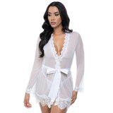 Oh La La Cheri White Bridal Provence Short Sheer Robe and Thong Set - L / XL - White