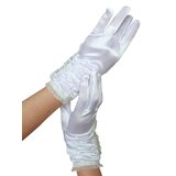 White Satin Wrist Gloves With Pearls - One Size
