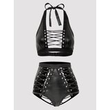 Lovehoney Plus Size Fierce Leather-Look Lace-Up Bra Set 	 - 3X / 4X - Black