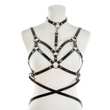 Double Strapped Bra Harness with Belt and Collar - Black