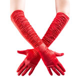 Satin Ruffle Elbow Gloves Red