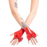 Latex Wrist Gauntlets with Bow in Red