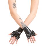 Latex Wrist Gauntlets with Bow in Black
