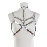 Double Strapped Bra Harness with Collar - Silver Mirror