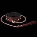 Wine Red - Leather
Deluxe collar with
chain, leash and
lock