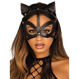 Leg Avenue Black Wet Look and Studs Cat Harness Mask - One size - Black