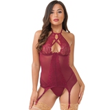 Lovehoney Twilight Temptation Wine Halterneck Basque Set