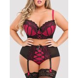Lovehoney Plus Size Belle Cherry Push-Up Longline Bra Set - 5X / 6X - Black