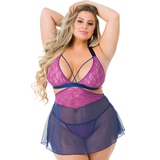 Lovehoney Plus Size Free Spirit Pink Lace Cut-Out Babydoll Set