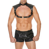 Men Harness with Neck Collar- Leather - Black