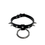 Silver Spike Collar With 2 Inch O Ring - Black & Silver