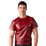 Leather T-Shirt with Multi Zips in Distressed Red