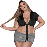 Exposed Plus Size Tie Front Top and Skirt Secretary Costume
