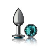 Teal Round Gem Gunmetal Metal Plug - Small