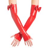 Latex Elbow Gauntlets with Bow in Red