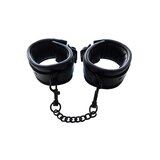 Black Leather Padded Ankle Cuffs with Black Hardware