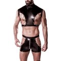 Grey Velvet Men Wetlook Set with Chains - Black - L/XL