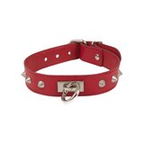 Red Leather O-Ring Studded Collar