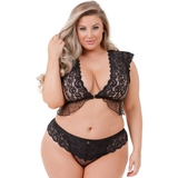 Lovehoney Plus Size Celeste Black Lace Front-Fastening Bra Set