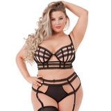 Lovehoney Plus Size Captivated Black Ruffle Cage Bra Set