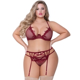 Seven 'til Midnight Plus Size Wine Fishnet and Lace Bra Set