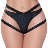 Seven 'til Midnight Black Wet Look Open-Back Strappy Knickers